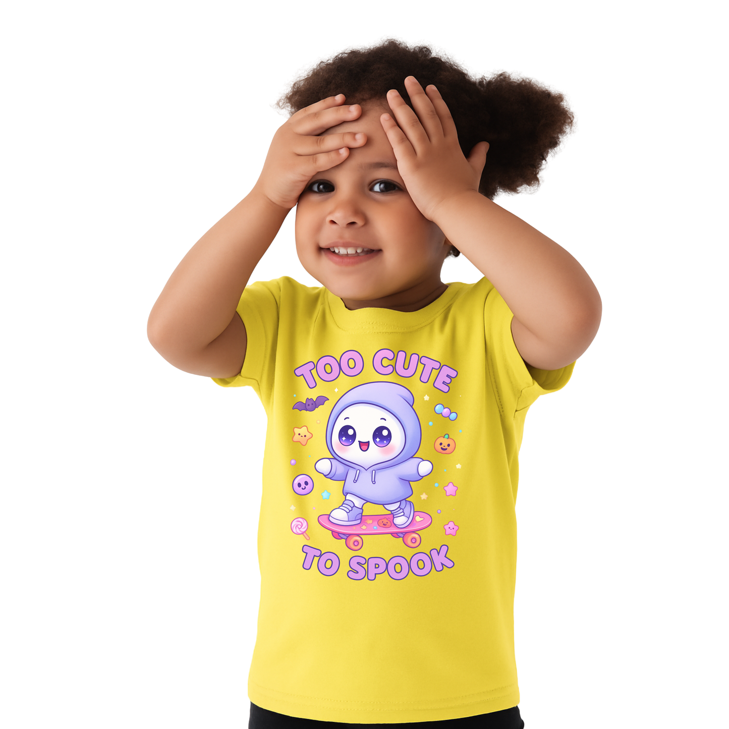 Too Cute To Spook Toddler Short Sleeve Tee – Kawaii Ghost Skateboard Halloween Shirt
