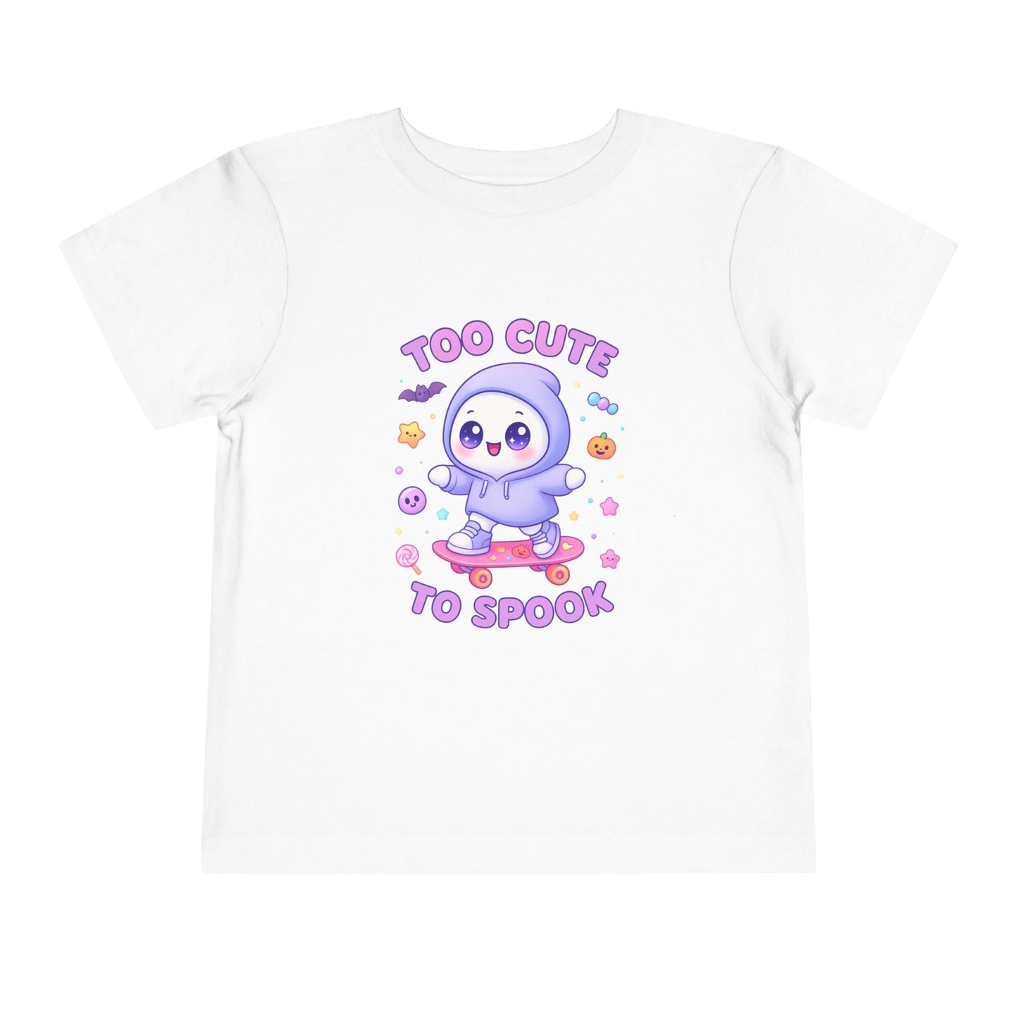 Too Cute To Spook Toddler Short Sleeve Tee – Kawaii Ghost Skateboard Halloween Shirt