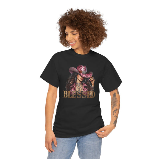 Blessed Cowgirl Shirt – Pink Leopard Western Glam Tee