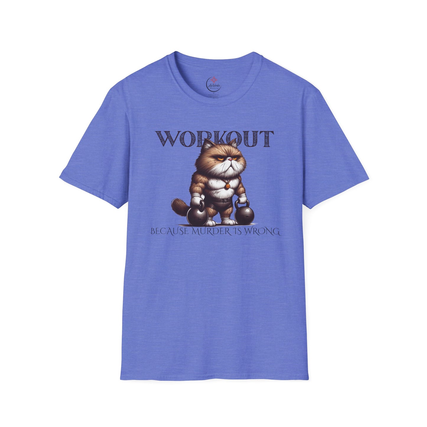 Workout Cat T-Shirt – “Because Murder Is Wrong” Funny Gym Tee