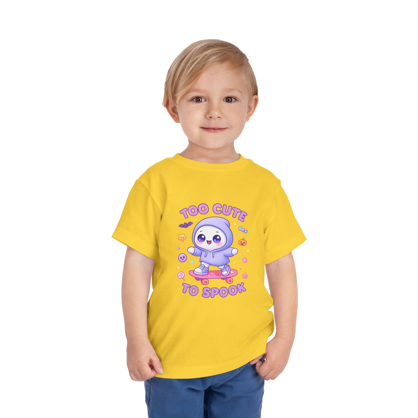 Too Cute To Spook Toddler Short Sleeve Tee – Kawaii Ghost Skateboard Halloween Shirt