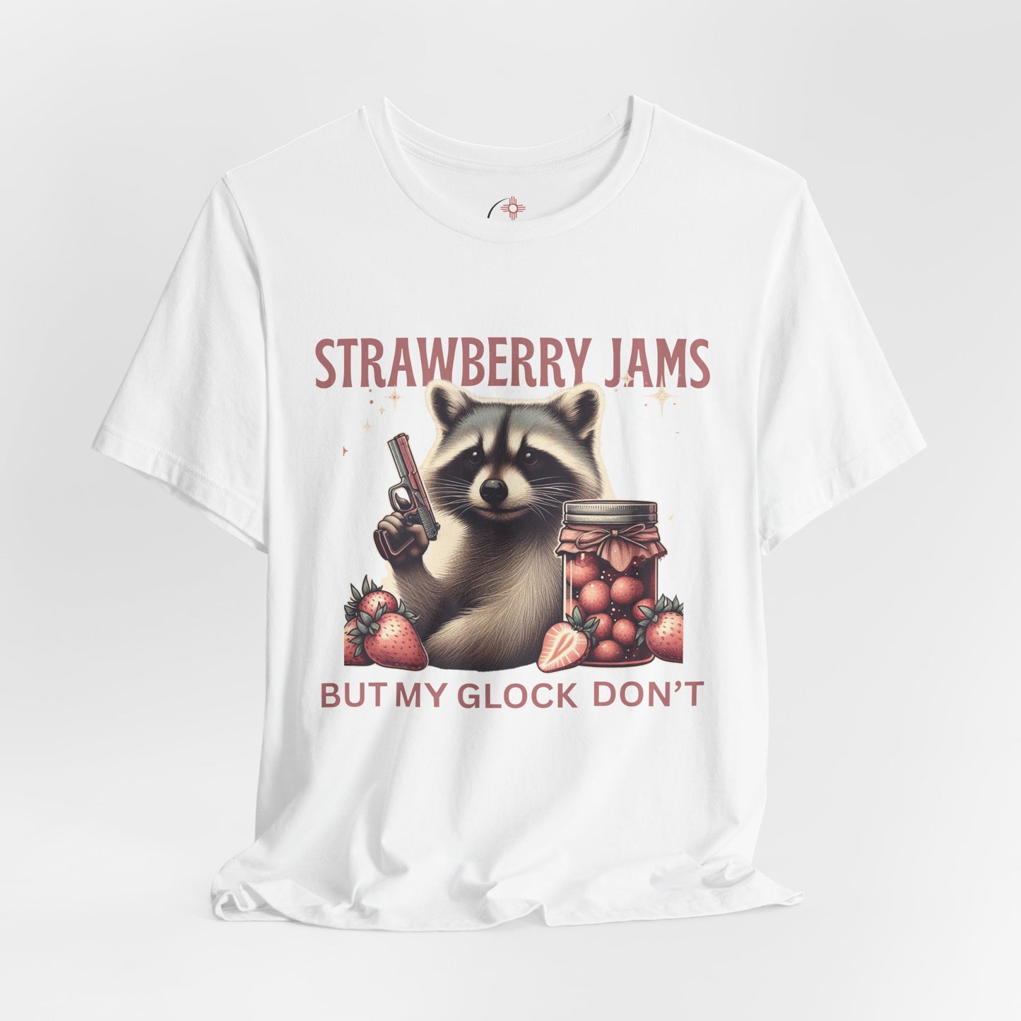 Strawberry Jams But My Glock Don’t – Funny Raccoon Gun T-Shirt