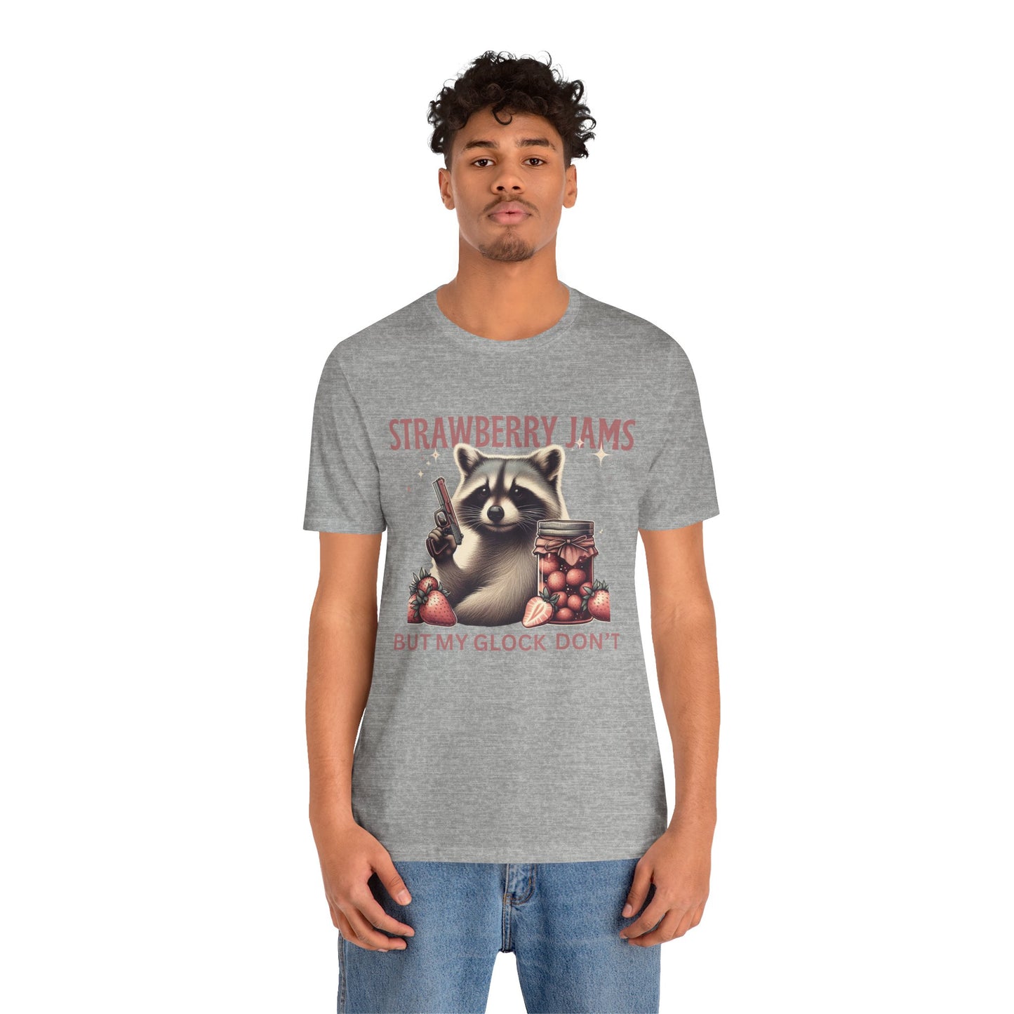 Strawberry Jams But My Glock Don’t – Funny Raccoon Gun T-Shirt