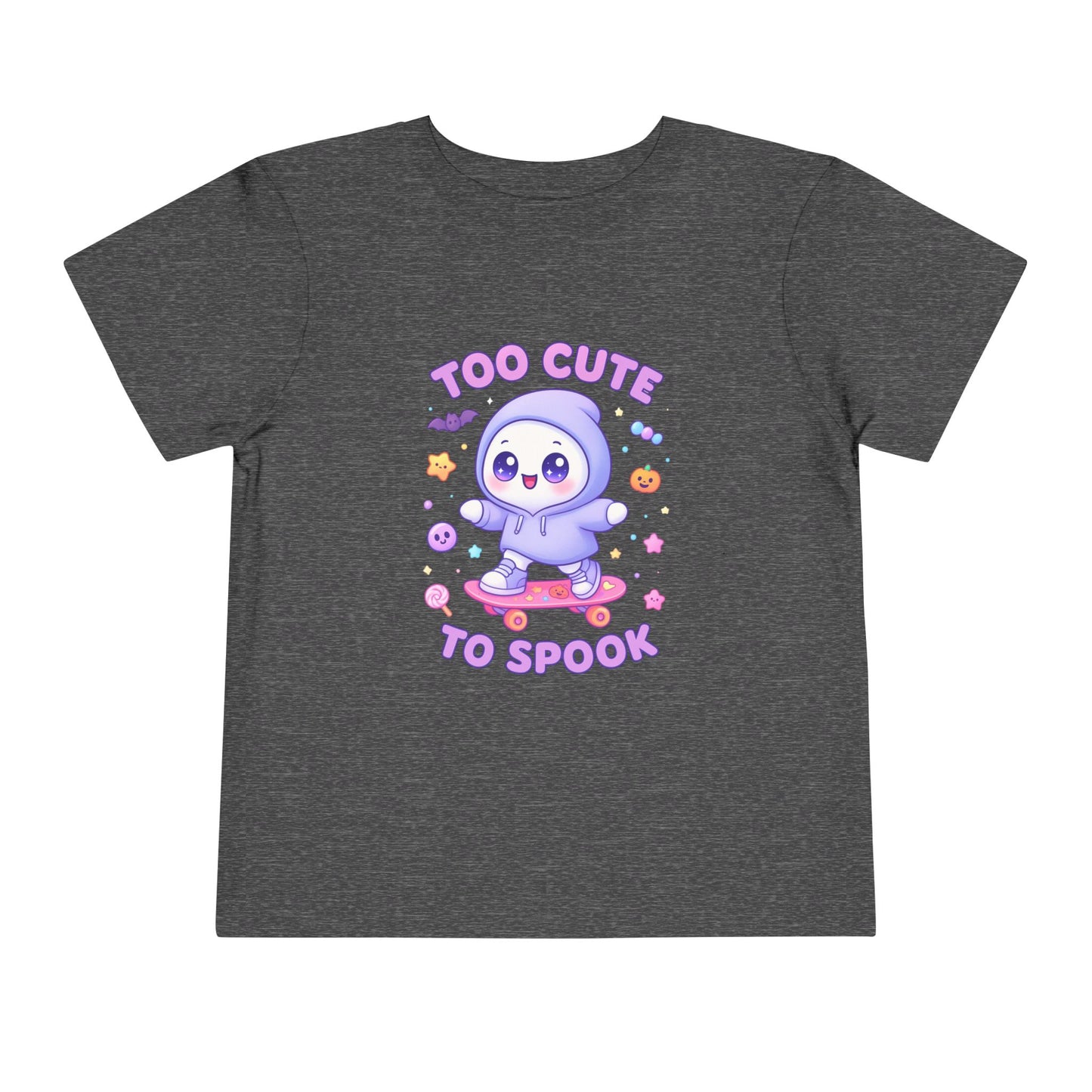 Too Cute To Spook Toddler Short Sleeve Tee – Kawaii Ghost Skateboard Halloween Shirt