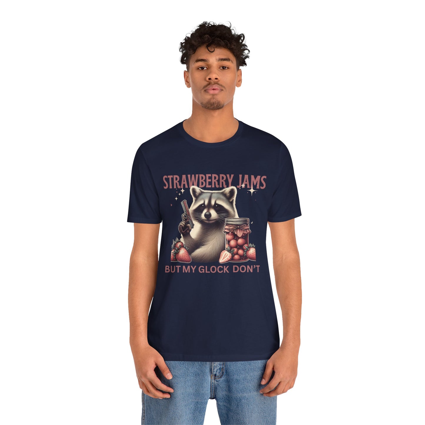 Strawberry Jams But My Glock Don’t – Funny Raccoon Gun T-Shirt