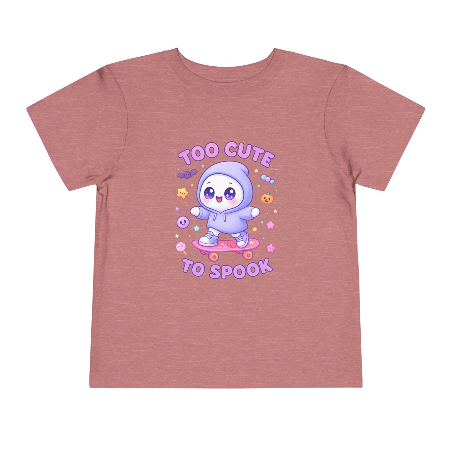 Too Cute To Spook Toddler Short Sleeve Tee – Kawaii Ghost Skateboard Halloween Shirt