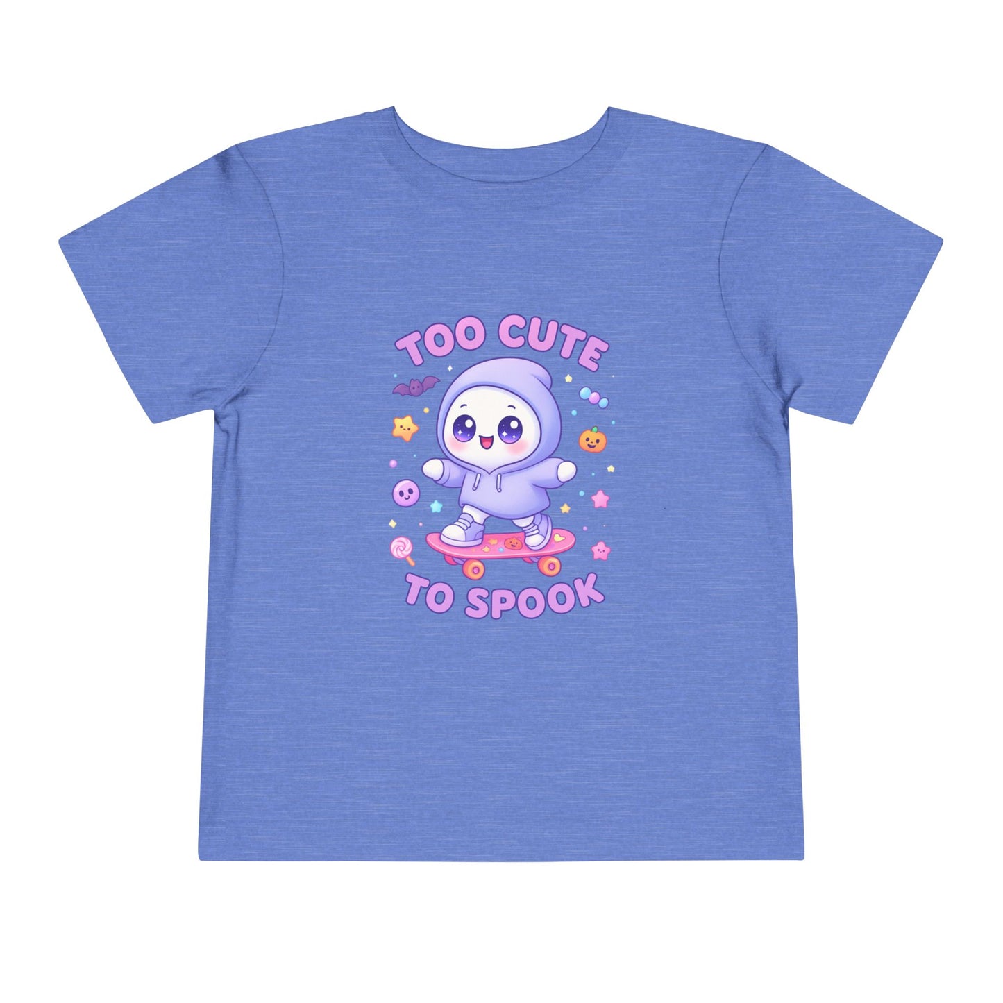 Too Cute To Spook Toddler Short Sleeve Tee – Kawaii Ghost Skateboard Halloween Shirt