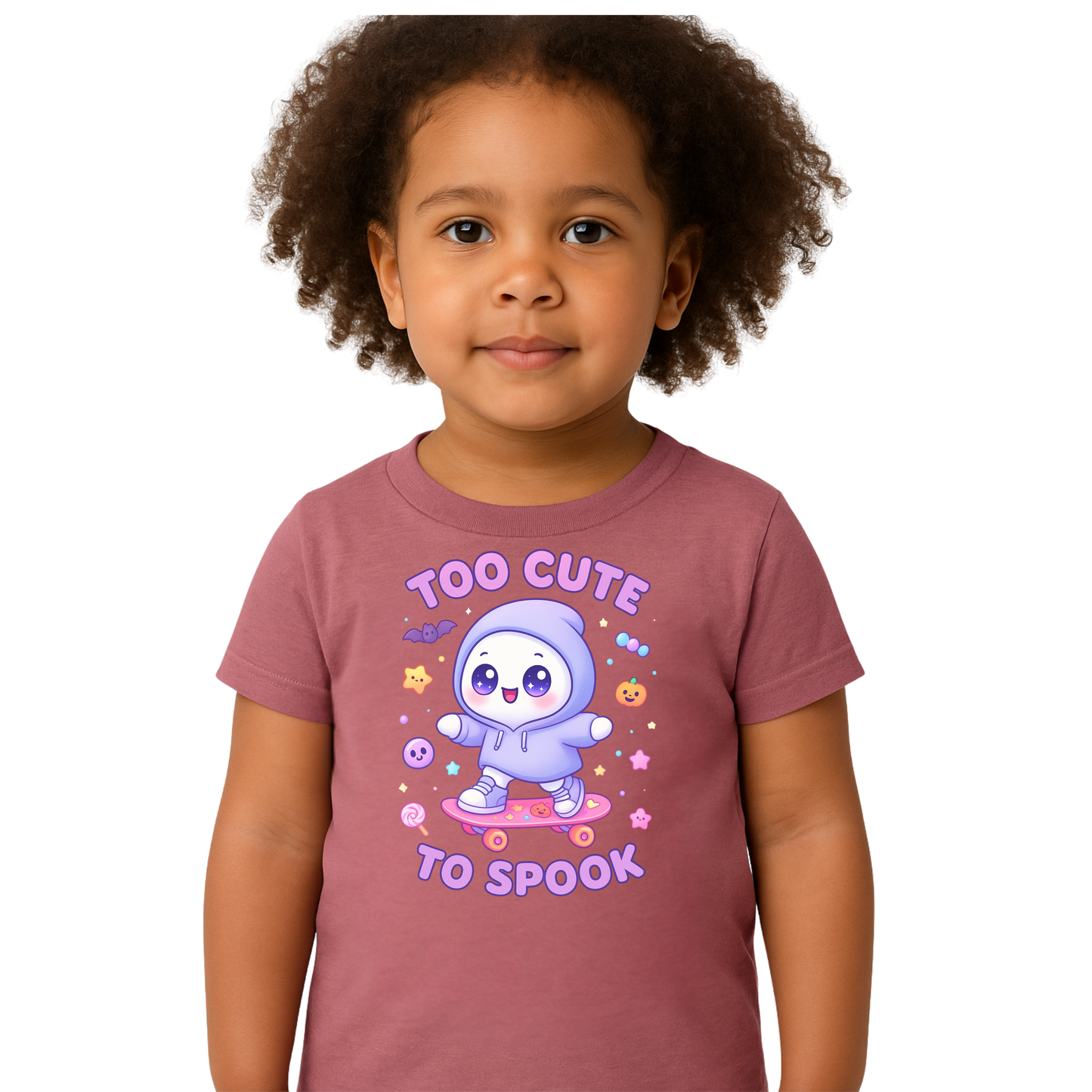 Too Cute To Spook Toddler Short Sleeve Tee – Kawaii Ghost Skateboard Halloween Shirt
