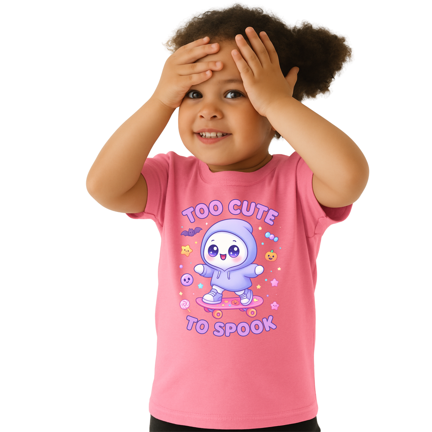 Too Cute To Spook Toddler Short Sleeve Tee – Kawaii Ghost Skateboard Halloween Shirt