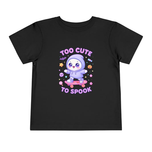 Too Cute To Spook Toddler Short Sleeve Tee – Kawaii Ghost Skateboard Halloween Shirt