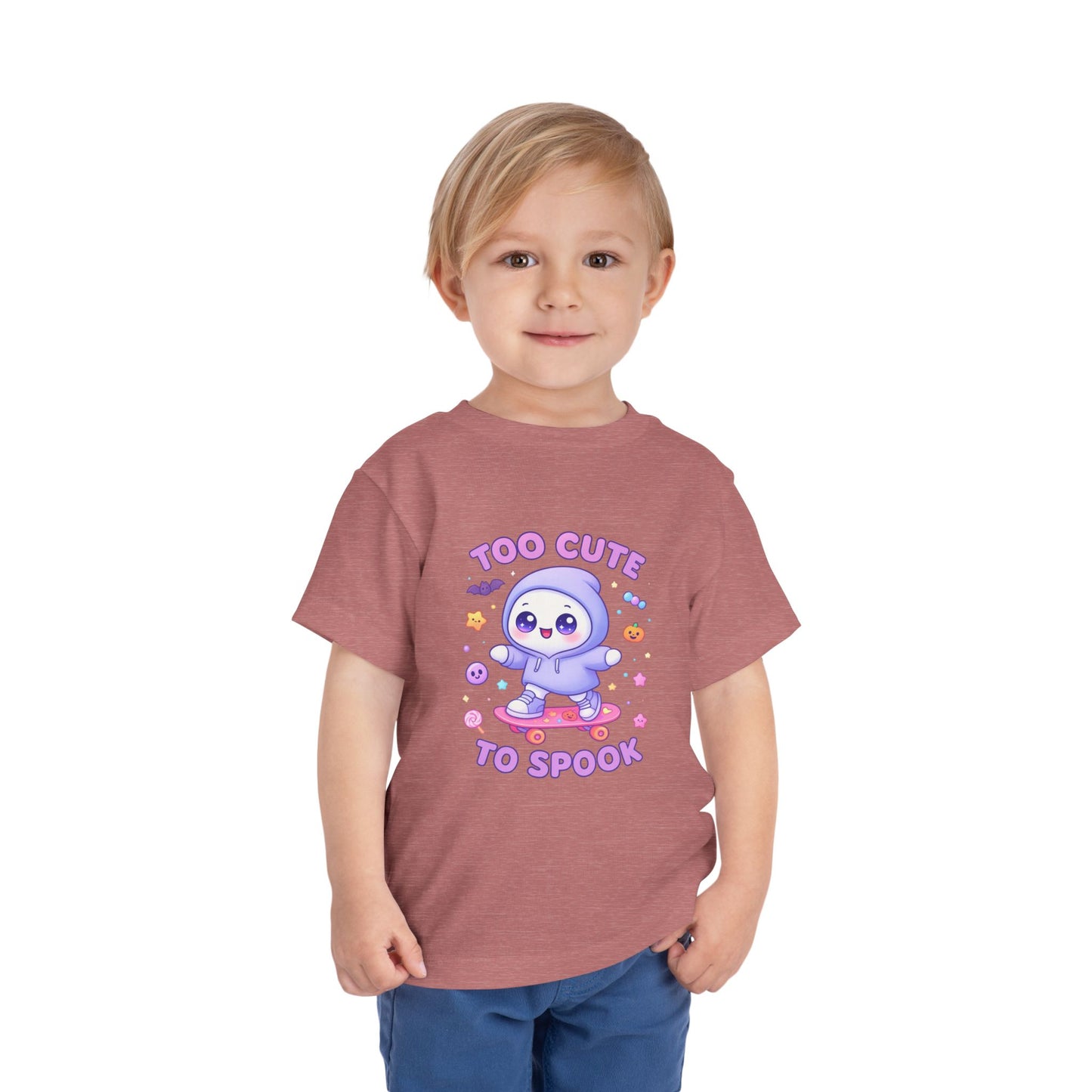 Too Cute To Spook Toddler Short Sleeve Tee – Kawaii Ghost Skateboard Halloween Shirt