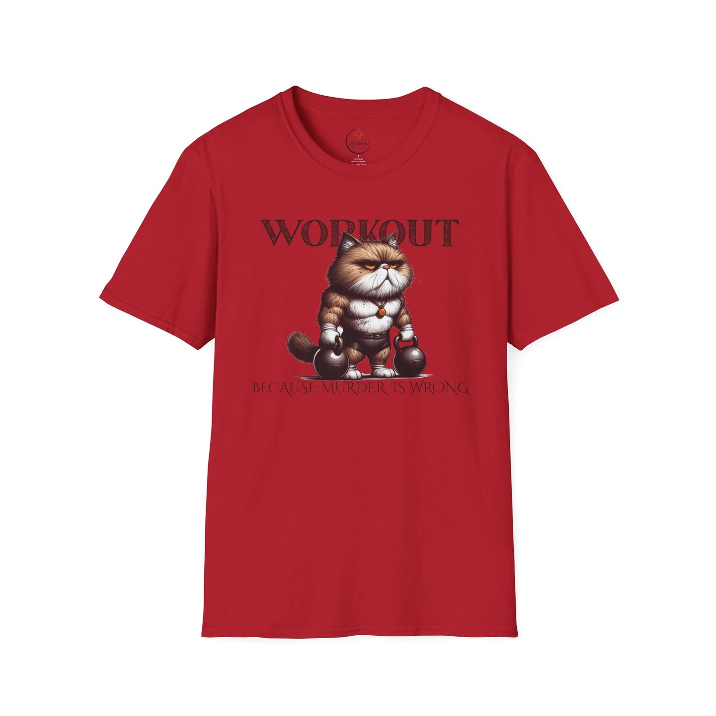 Workout Cat T-Shirt – “Because Murder Is Wrong” Funny Gym Tee