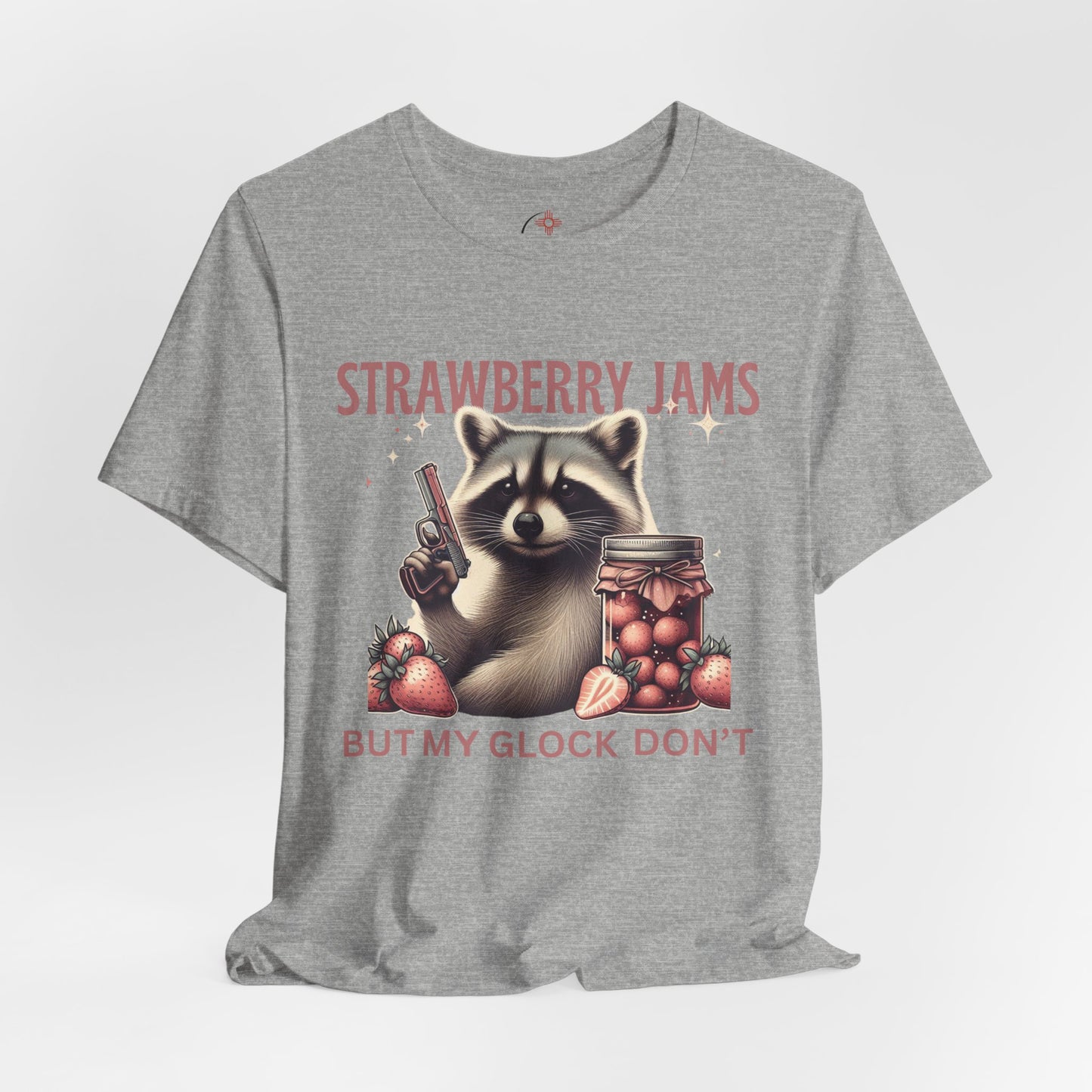 Strawberry Jams But My Glock Don’t – Funny Raccoon Gun T-Shirt