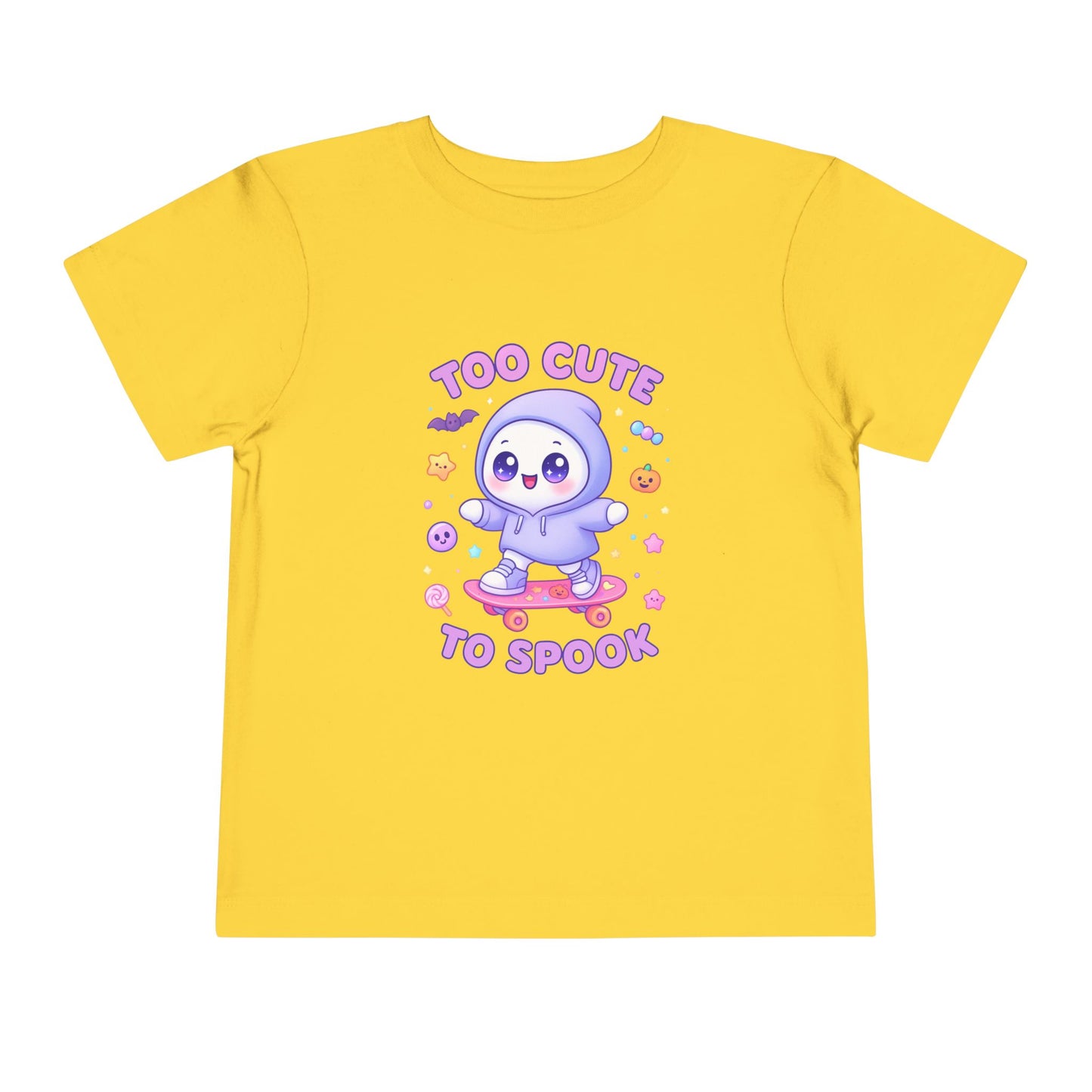 Too Cute To Spook Toddler Short Sleeve Tee – Kawaii Ghost Skateboard Halloween Shirt