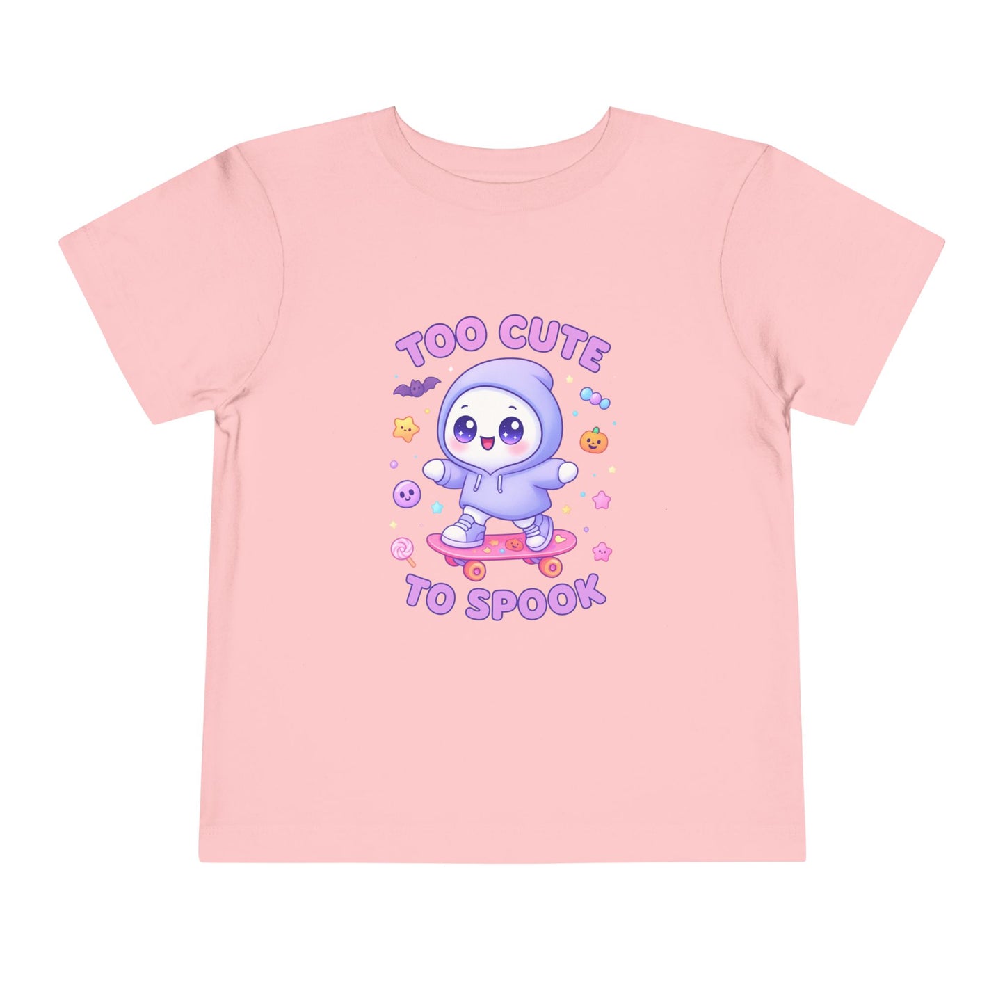 Too Cute To Spook Toddler Short Sleeve Tee – Kawaii Ghost Skateboard Halloween Shirt