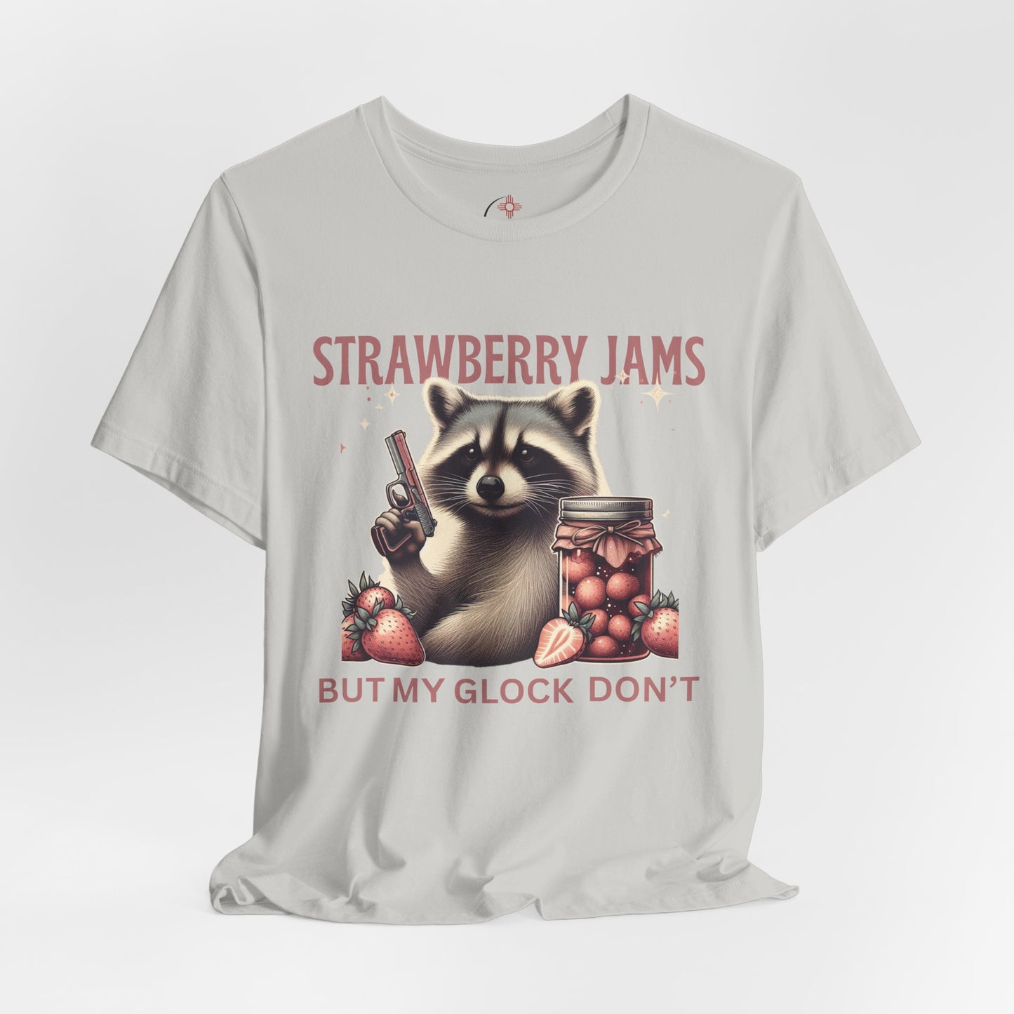 Strawberry Jams But My Glock Don’t – Funny Raccoon Gun T-Shirt