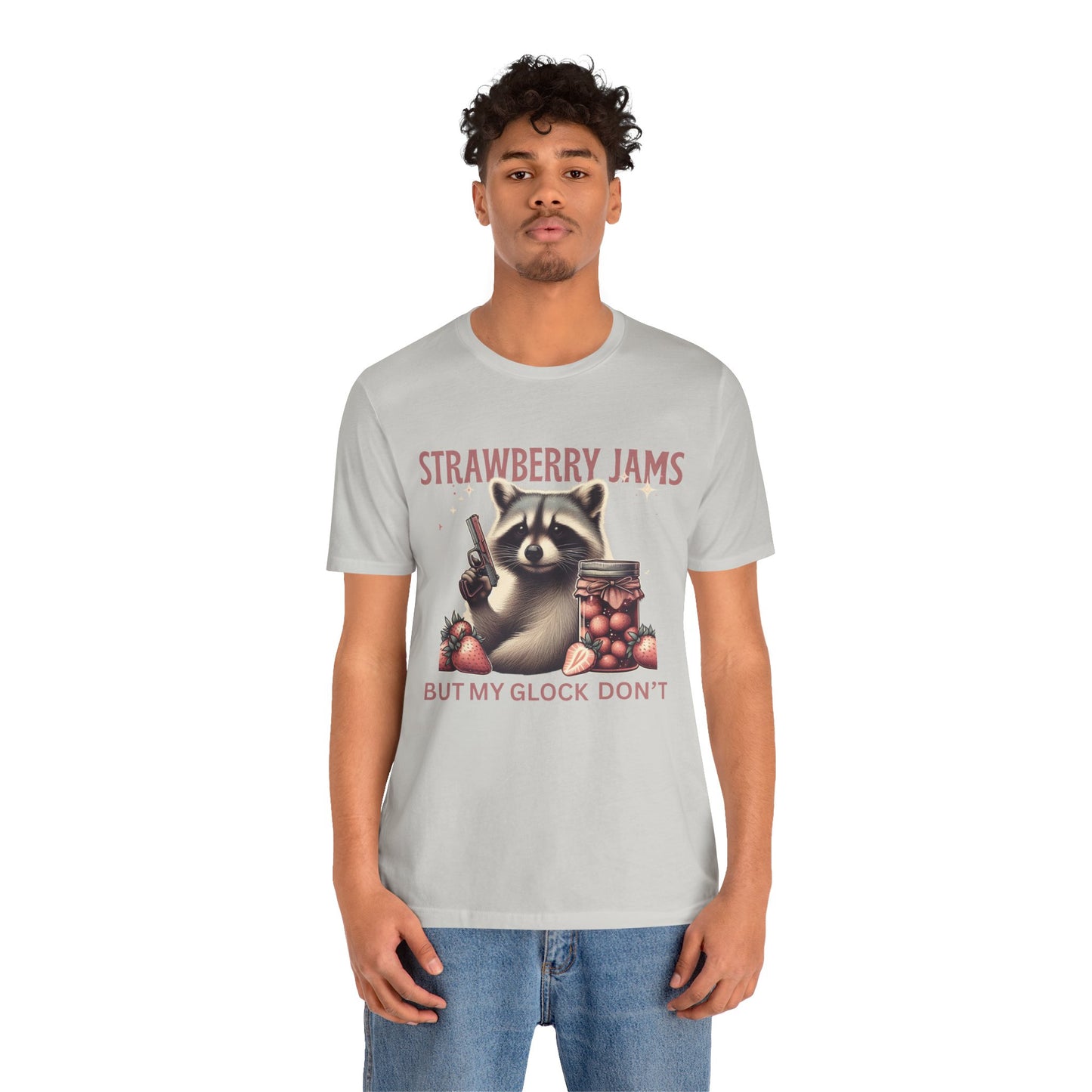 Strawberry Jams But My Glock Don’t – Funny Raccoon Gun T-Shirt
