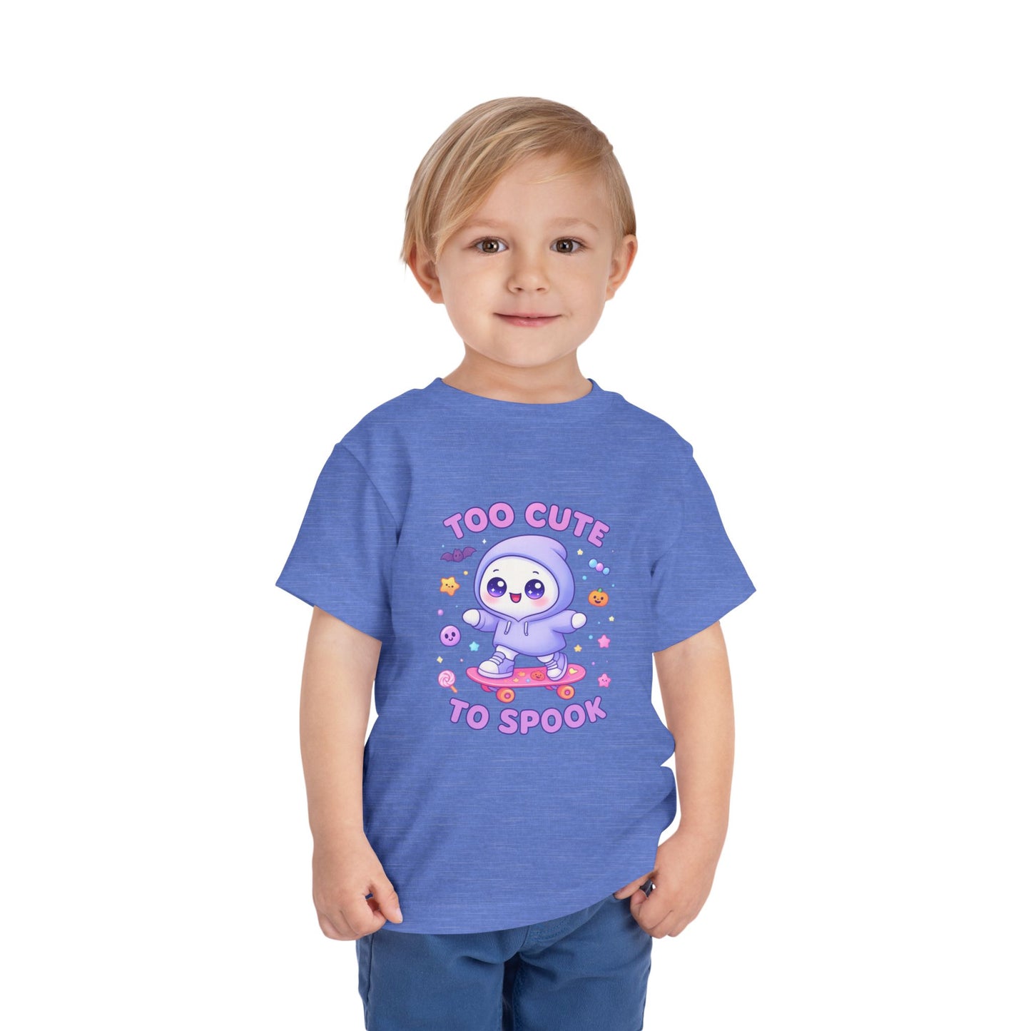 Too Cute To Spook Toddler Short Sleeve Tee – Kawaii Ghost Skateboard Halloween Shirt